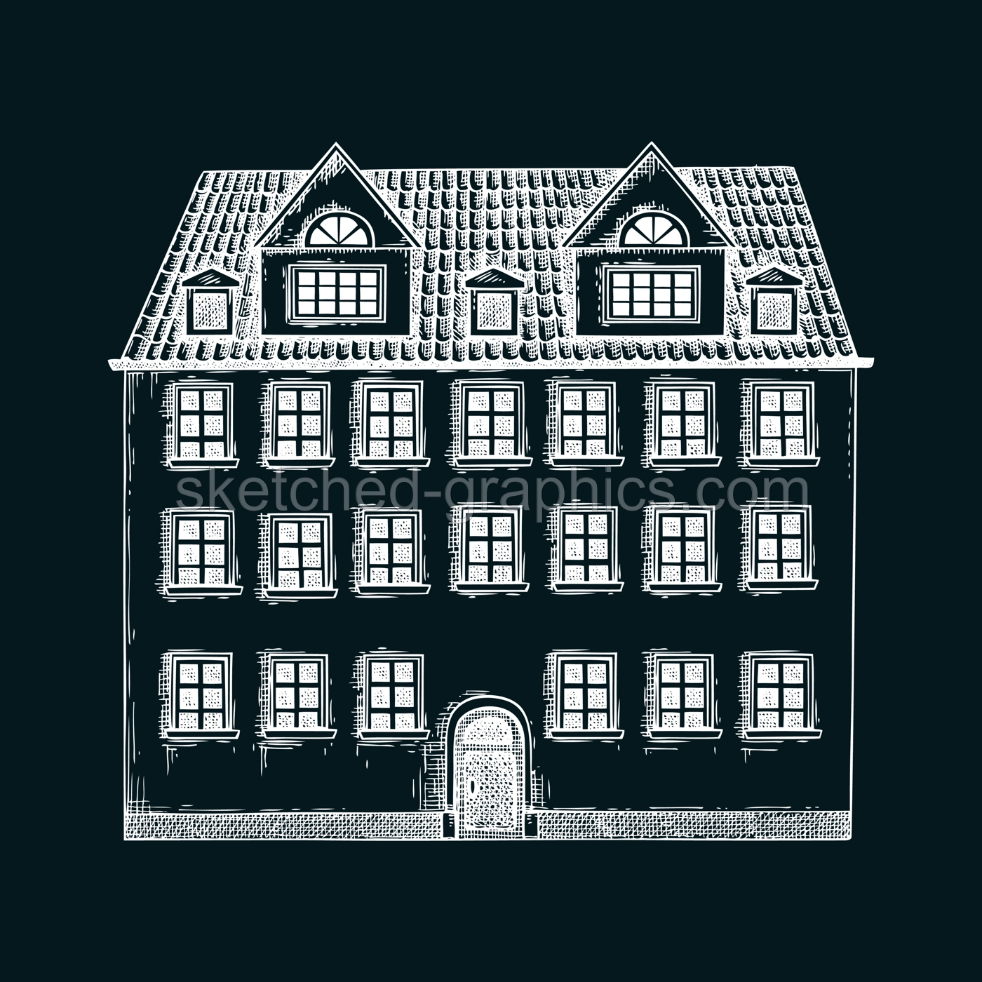 European city attractions. Architecture sketch. Old building drawing on chalkboard. Vintage house hand-drawn vector illustration. Architectural design element.  NOT AI generated Illustration